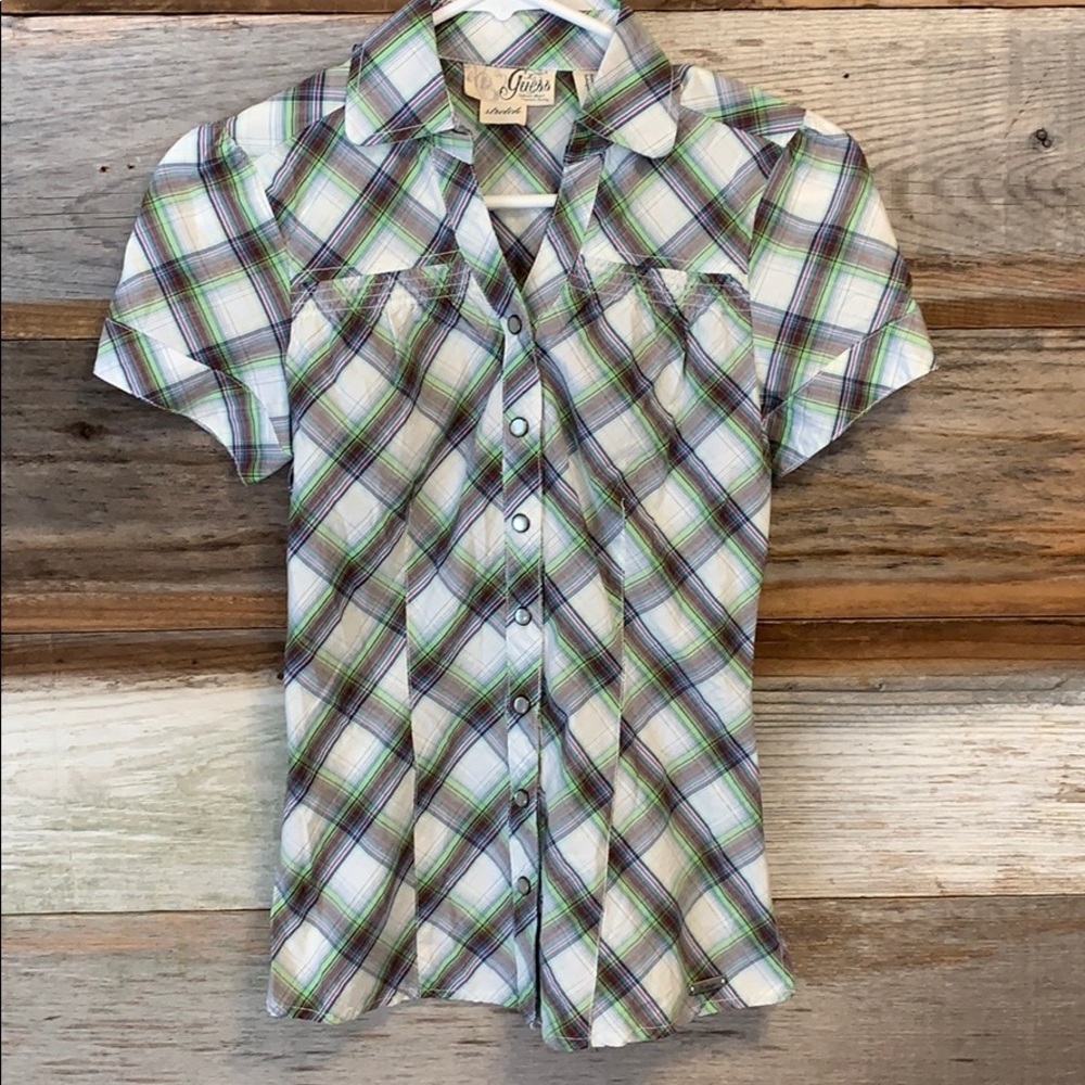 Guess - Green & Purple Plaid Button Up